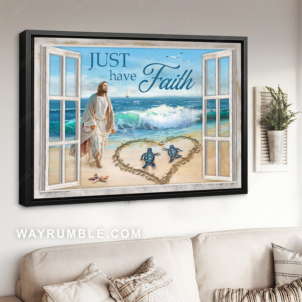 Jesus drawing, Heart shape, Sea turtle, Just have faith - Jesus Landscape Canvas Prints, Christian Wall Art
