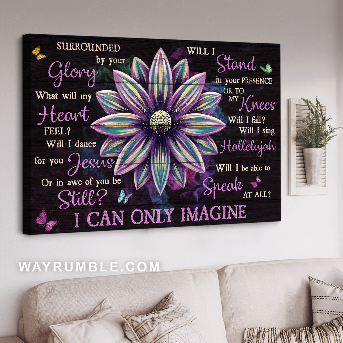 Purple flower drawing, Black background, I can only imagine - Jesus Landscape Canvas Prints, Home Decor Wall Art
