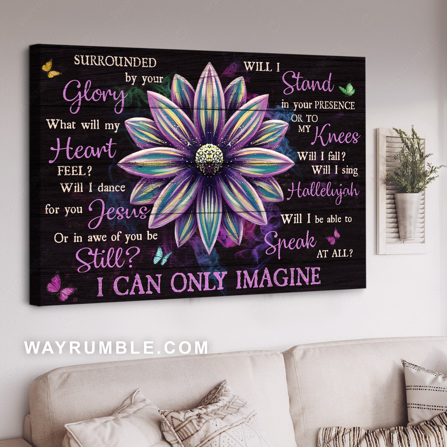 Purple flower drawing, Black background, I can only imagine - Jesus Landscape Canvas Prints, Home Decor Wall Art