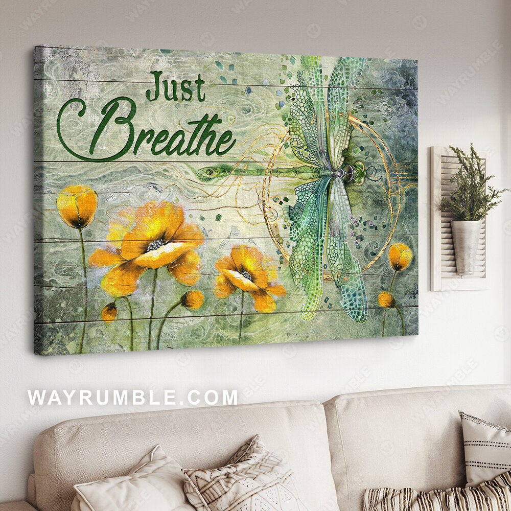 Green dragonfly, Poppy painting, Jesus artwork, Just breathe - Jesus Landscape Canvas Prints, Christian Wall Art