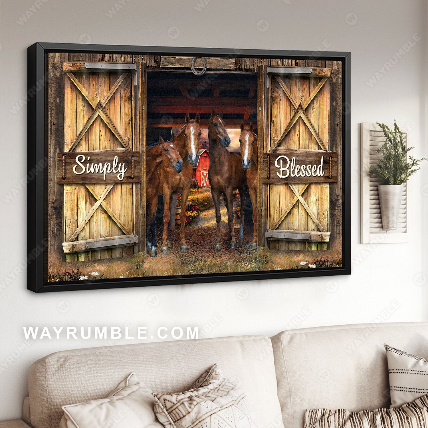Dream horses, Beautiful day, Wooden barn, Vintage house, Simply blessed - Jesus Landscape Canvas Prints, Christian Wall Art