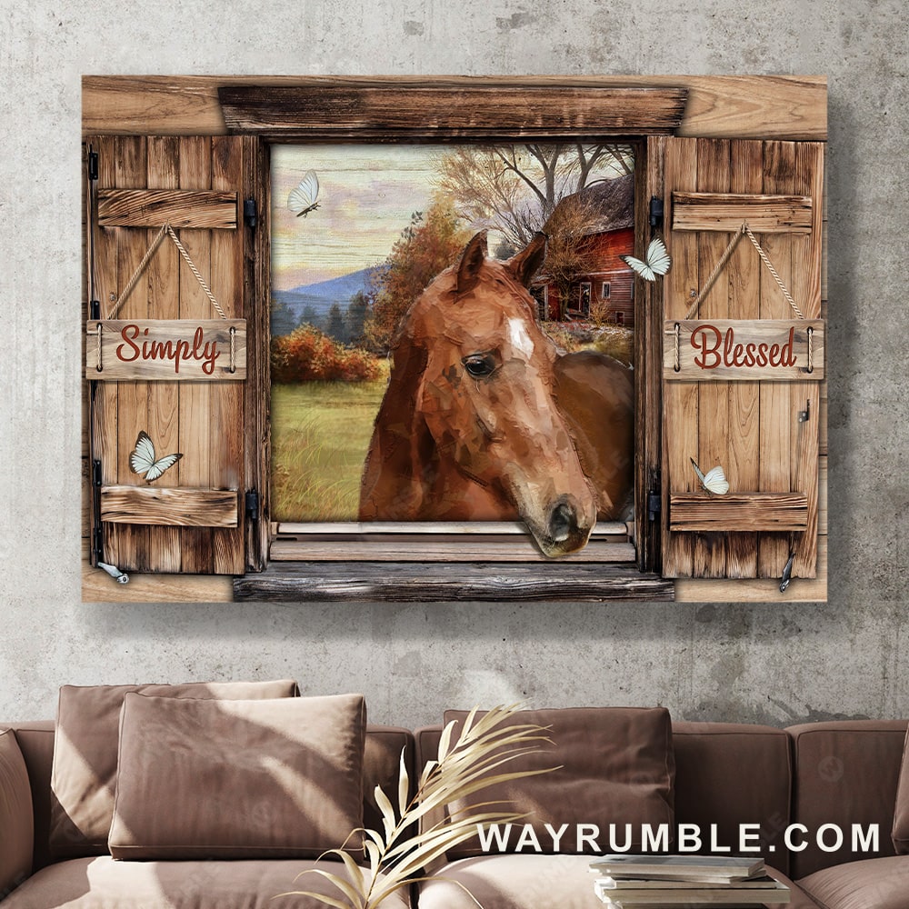 Watercolor horse, Sunset painting, Green meadow, Pretty butterfly, Simply blessed - Jesus Landscape Canvas Prints, Christian Wall Art