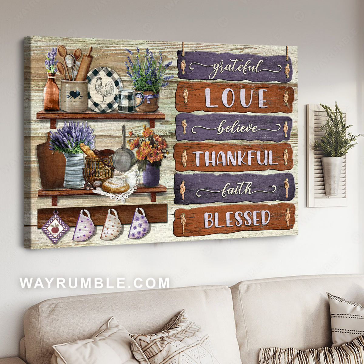 Kitchen tools, Lavender flower, Daisy flower, Grateful, Love, Believe - Jesus Landscape Canvas Prints, Christian Wall Art