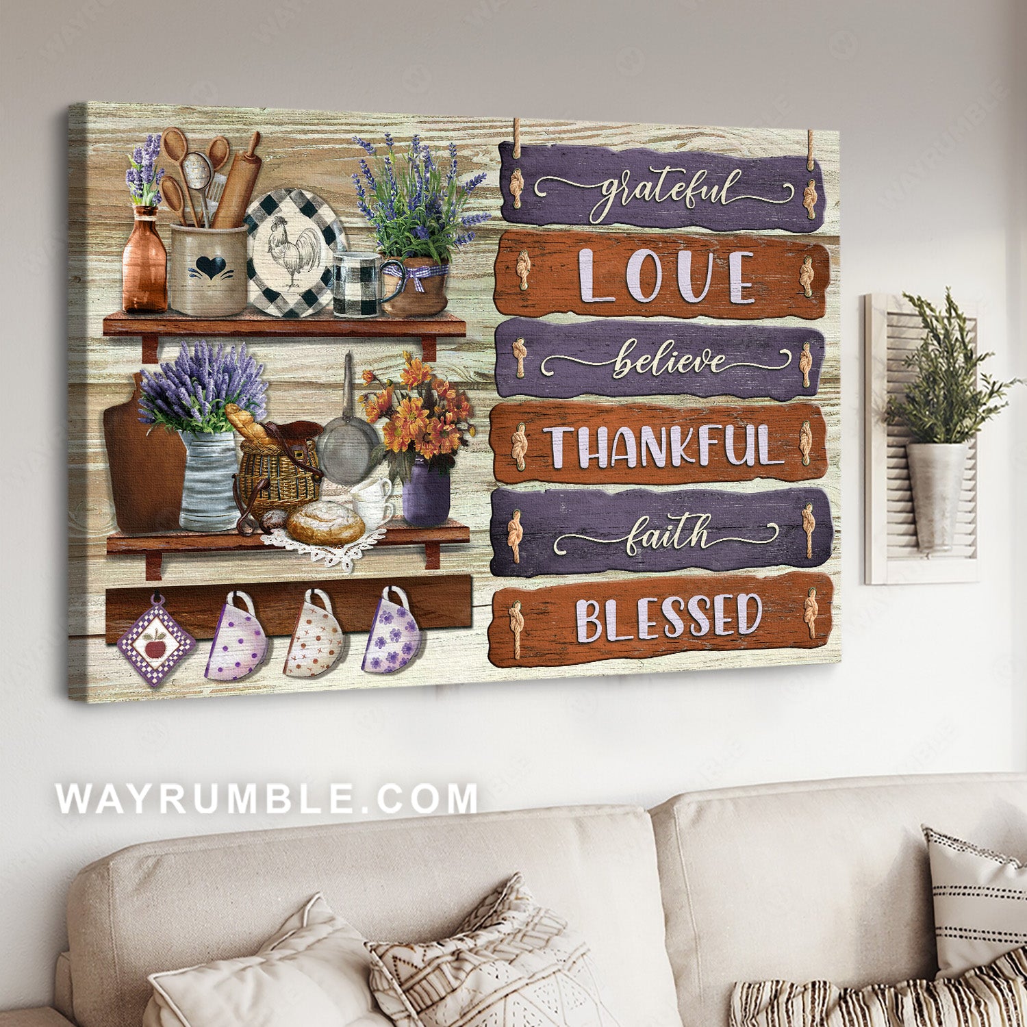 Kitchen tools, Lavender flower, Daisy flower, Grateful, Love, Believe - Jesus Landscape Canvas Prints, Christian Wall Art