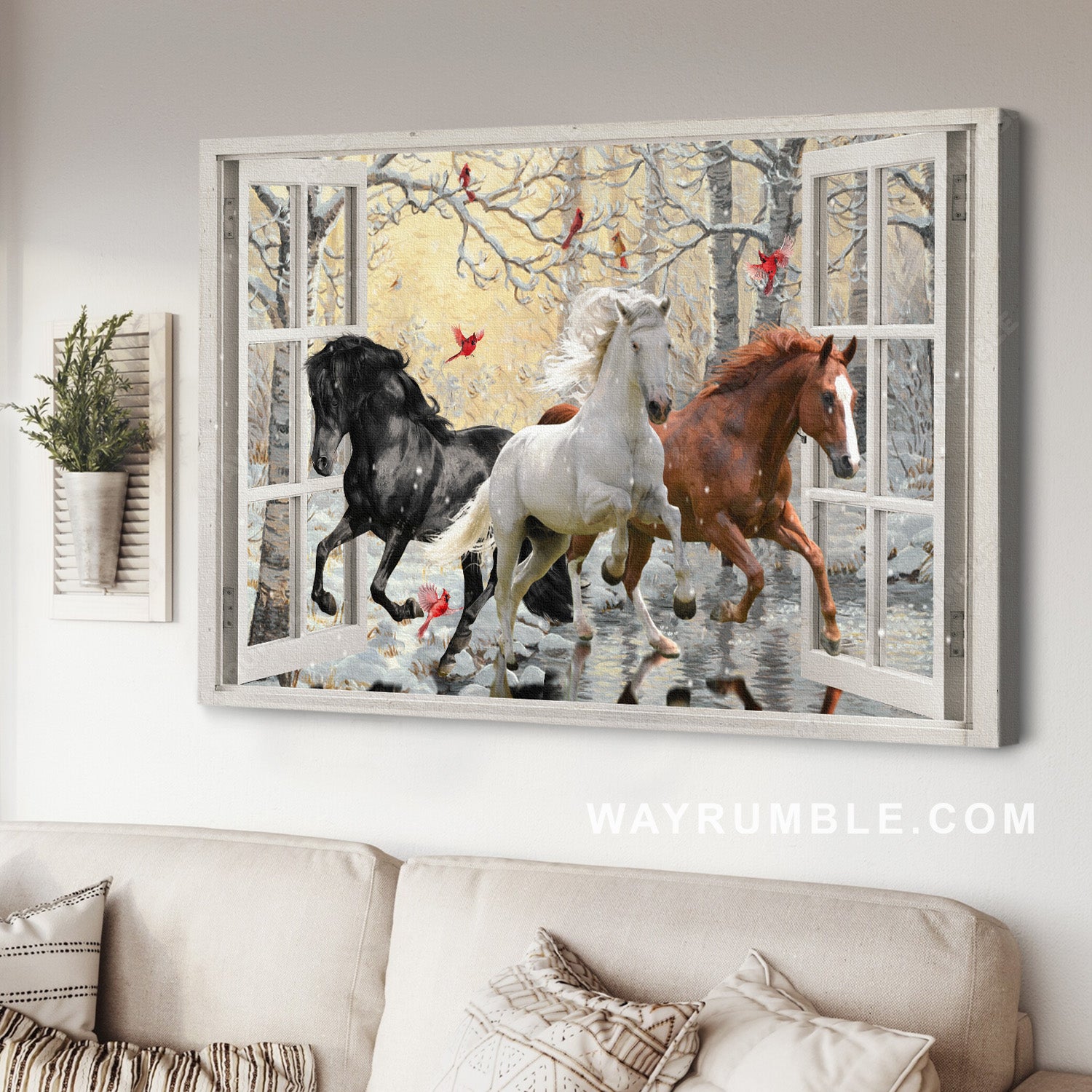 Stunning painting, Running horse, Red cardinal, Gift for horse lover - Jesus Landscape Canvas Prints, Home Decor Wall Art