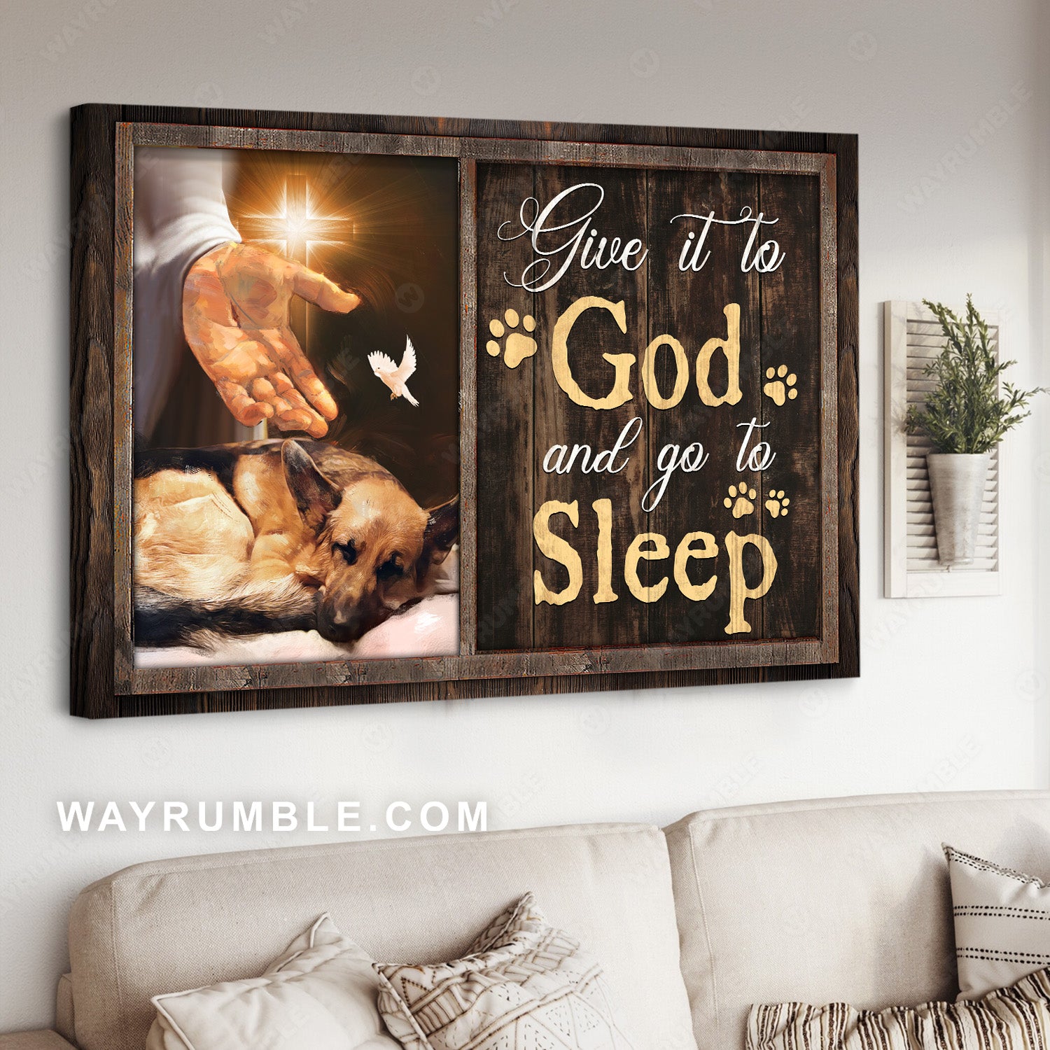 Jesus hand, German Shepherd dog, Give it to God and go to sleep - Jesus Landscape Canvas Prints, Christian Wall Art