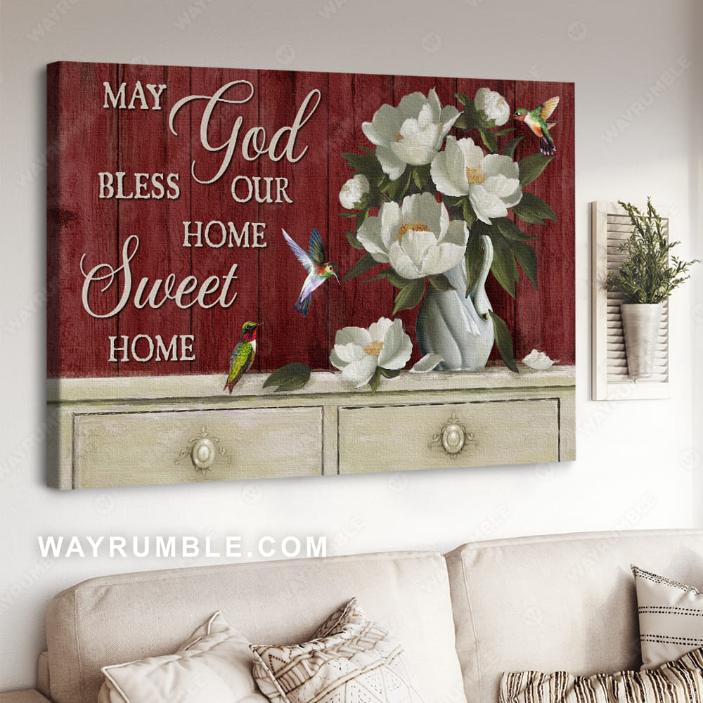White lotus, Wine red background, May God bless our home sweet home - Jesus Landscape Canvas Prints, Wall Art