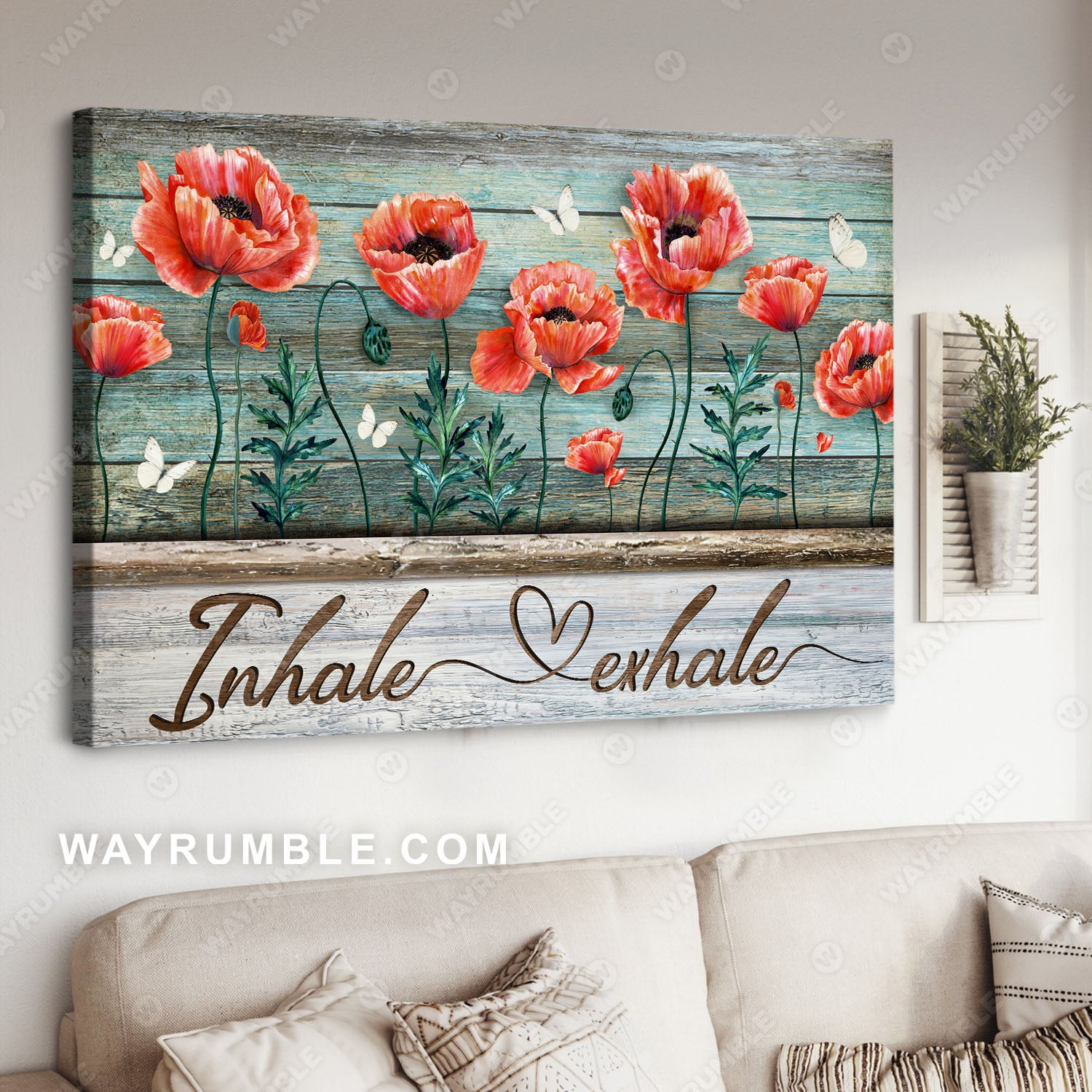 Poppy flower, White butterfly, Garden painting, Inhale and Exhale - Jesus Landscape Canvas Prints, Christian Wall Art