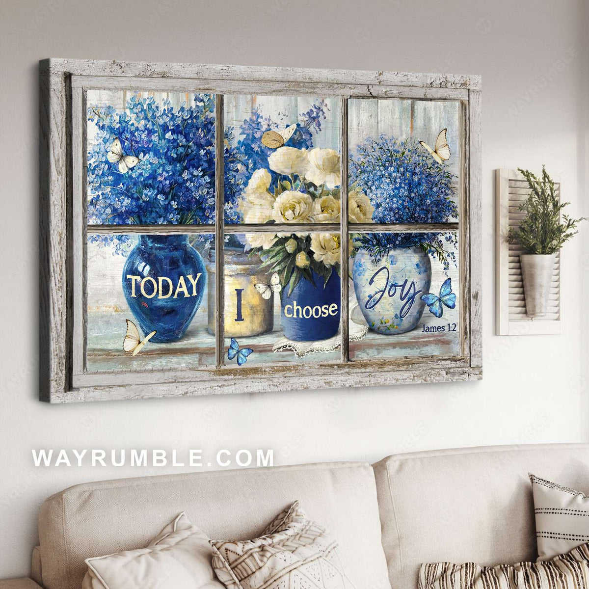 Small blue flowers, White rose, Sapphire blue, Today I choose joy - Jesus Landscape Canvas Prints, Christian Wall Art