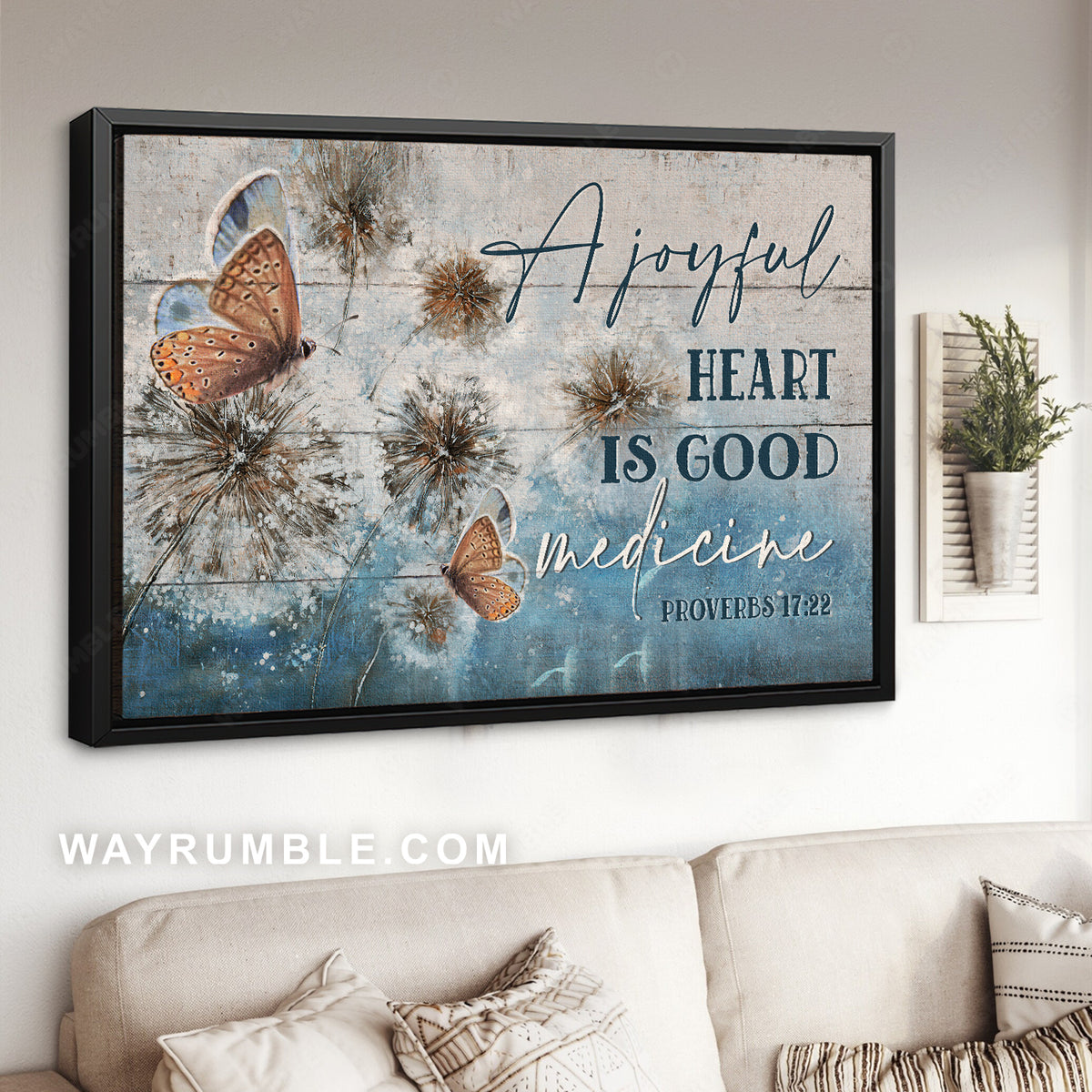 Winter forest, Dandelion drawing, Butterfly, A joyful heart is good medicine - Jesus Landscape Canvas Prints, Christian Wall Art