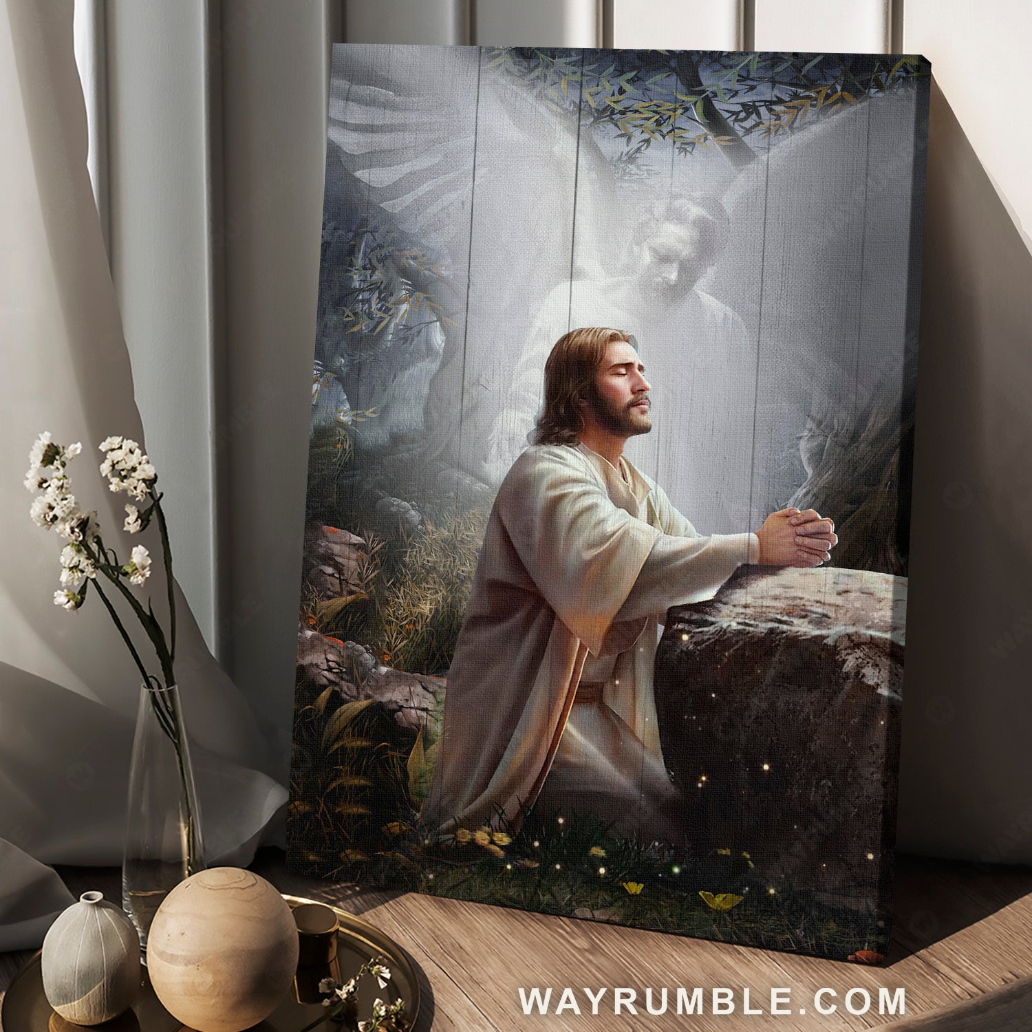 Jesus prayer, Angel wings, In the forest - Jesus Portrait Canvas Prints, Christian Wall Art