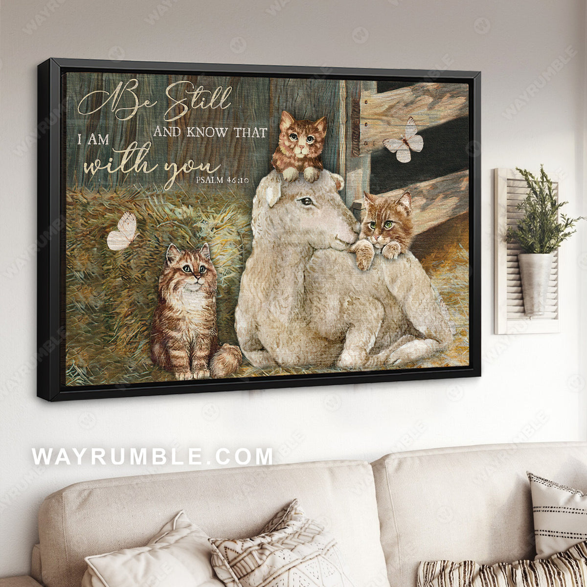 White lamb drawing, Little cat, Pretty butterfly, Be still and know that I am God - Jesus Landscape Canvas Prints, Christian Wall Art