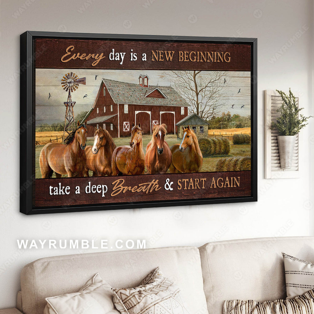 Horse painting, Barn house painting, Countryside landscape, Every day is a new beginning - Jesus Landscape Canvas Prints, Wall Art