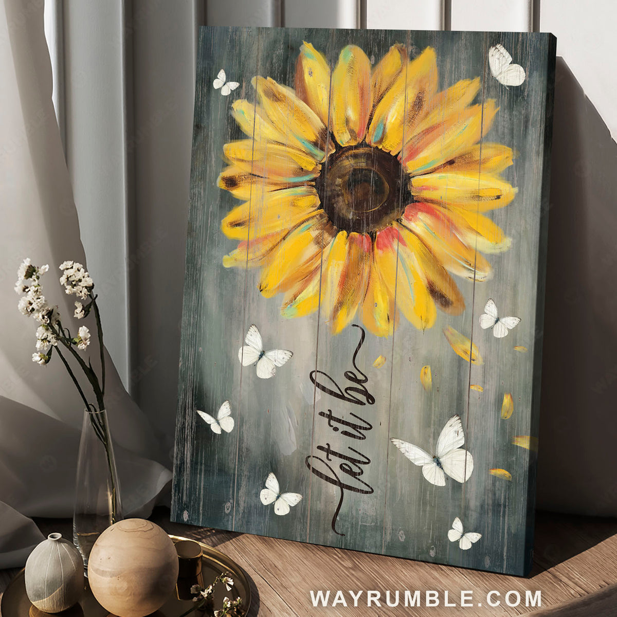 Sunflower painting, White butterfly, Let it be - Jesus Portrait Canvas Prints, Christian Wall Art