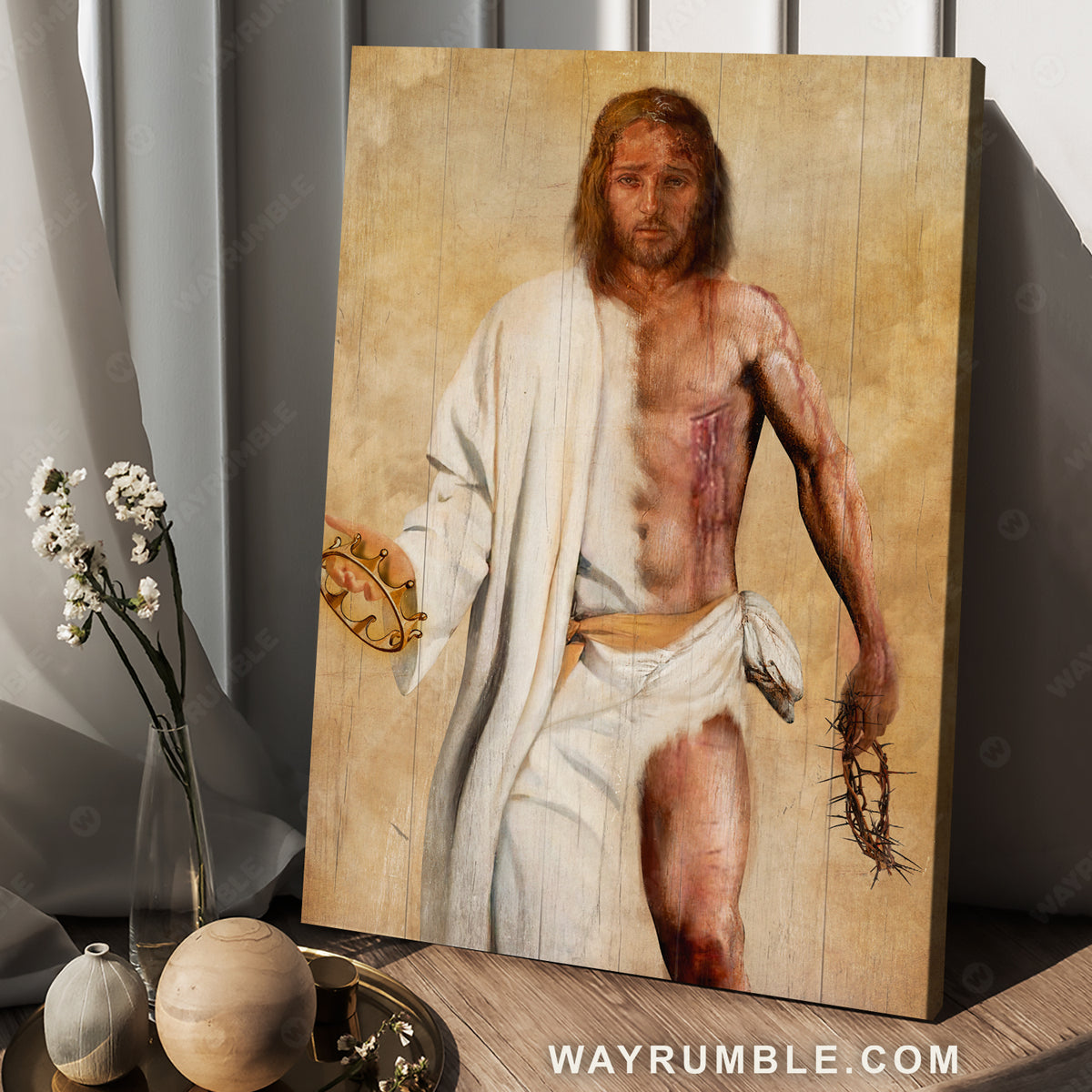 Stunning Jesus drawing, Crown of thorn, Golden crown - Jesus Portrait Canvas Prints, Christian Wall Art