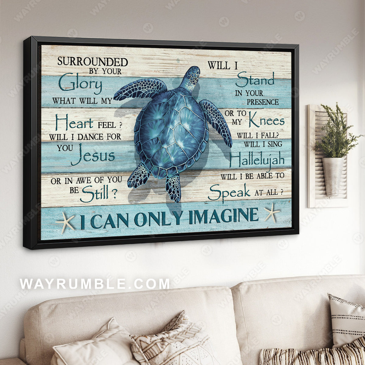 Blue Sea Turtle, Star fish, Blue and white background, I can only imagine - Jesus Landscape Canvas Prints, Christian Wall Art