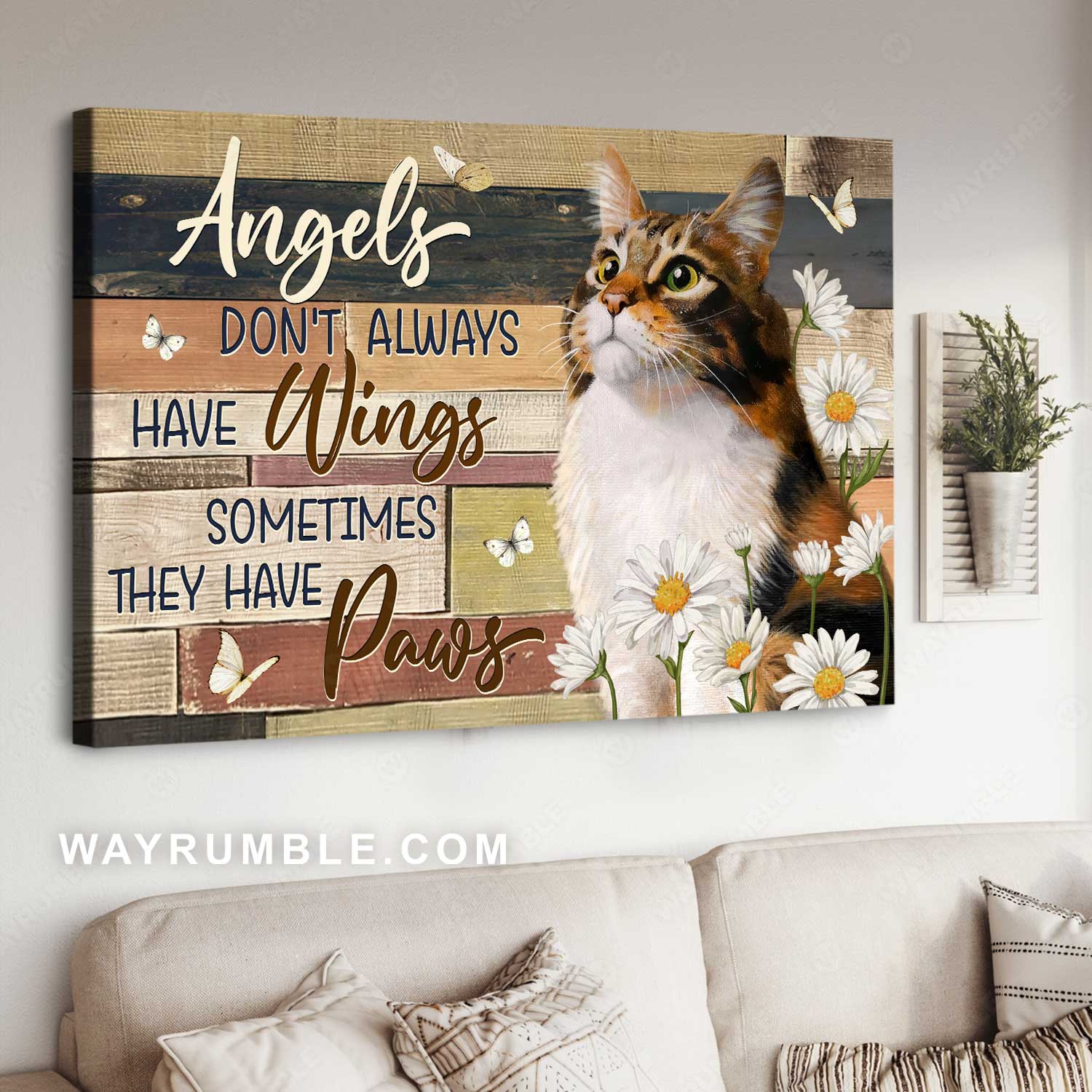 Watercolor cat, Pretty daisy, Angels don't always have wings - Jesus Landscape Canvas Prints, Home Decor Wall Art
