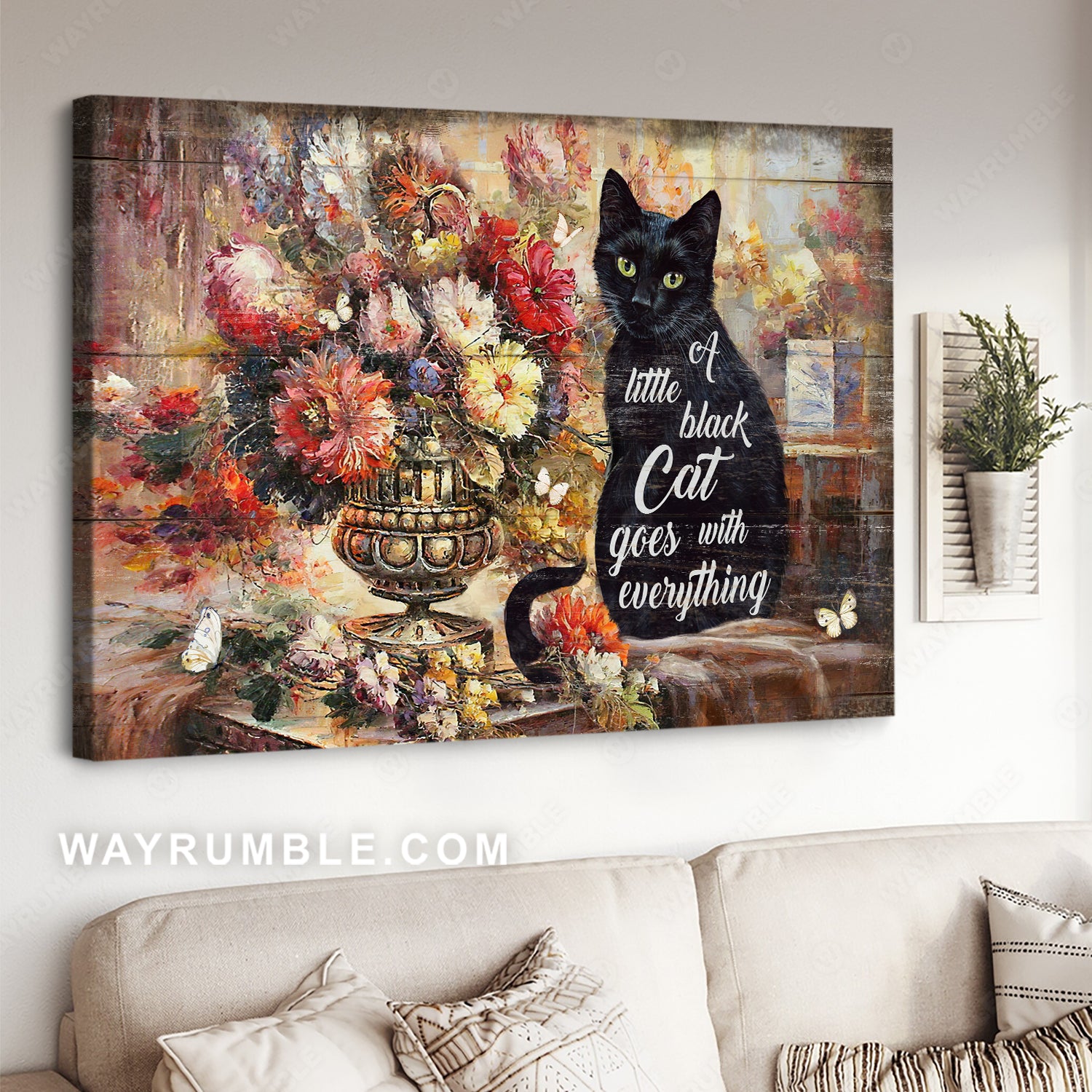 Brilliant flower garden, Black cat, A little black cat goes with everything - Jesus Landscape Canvas Prints, Christian Wall Art