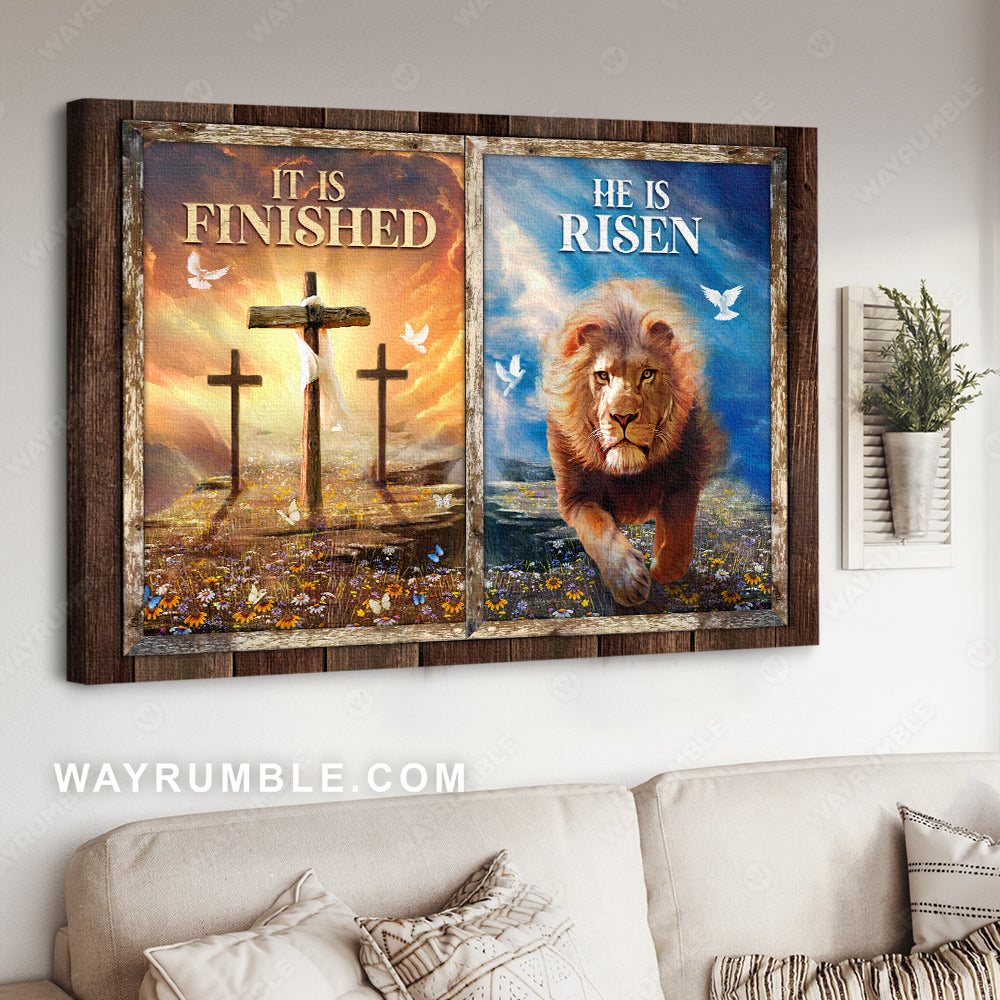 Lion painting, Lion of Judah, The rugged crosses, He is risen - Jesus Landscape Canvas Prints, Christian Wall Art