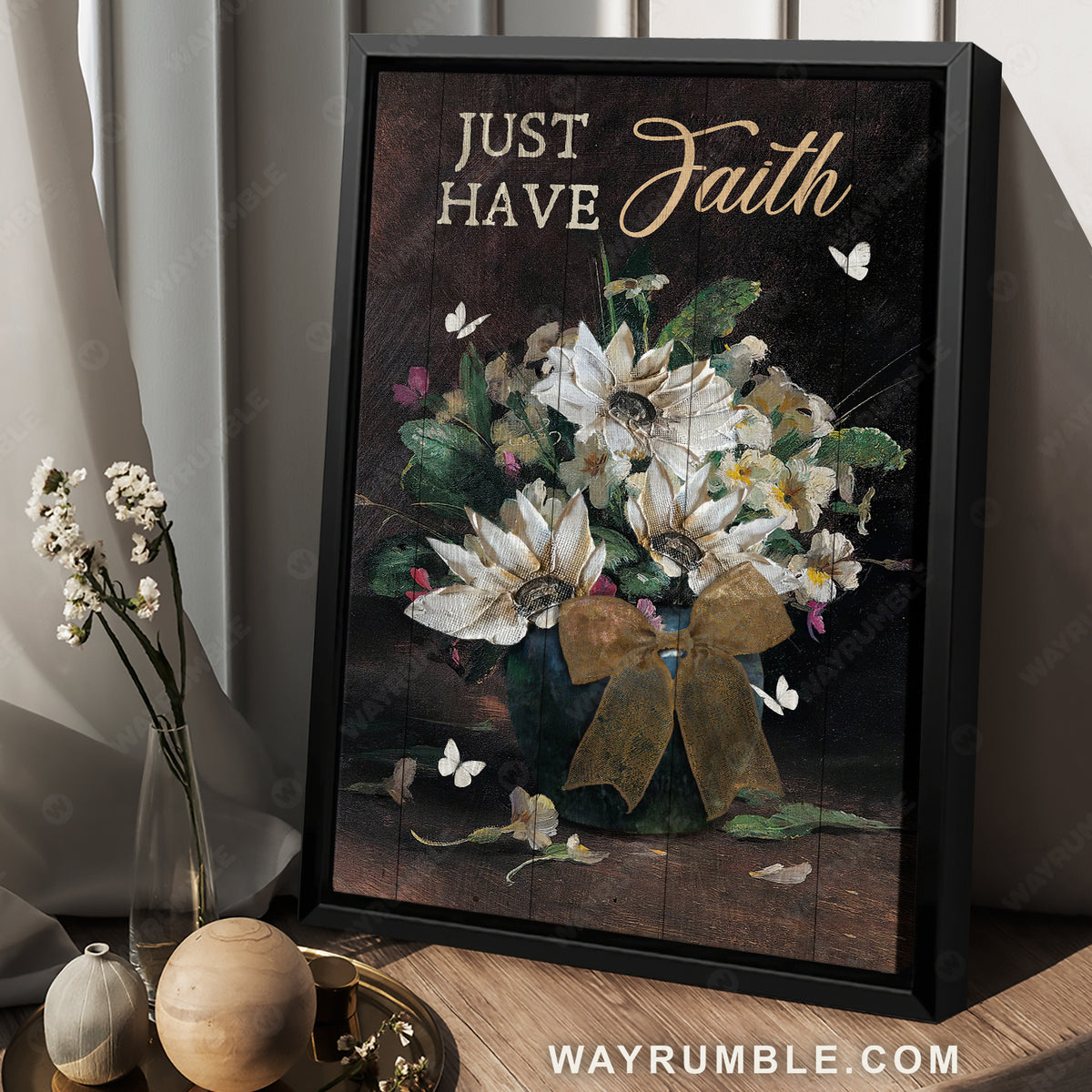 Gift for flower lover, Home Decoration, White butterfly, Just have faith - Jesus Portrait Canvas Prints, Home Decor Wall Art