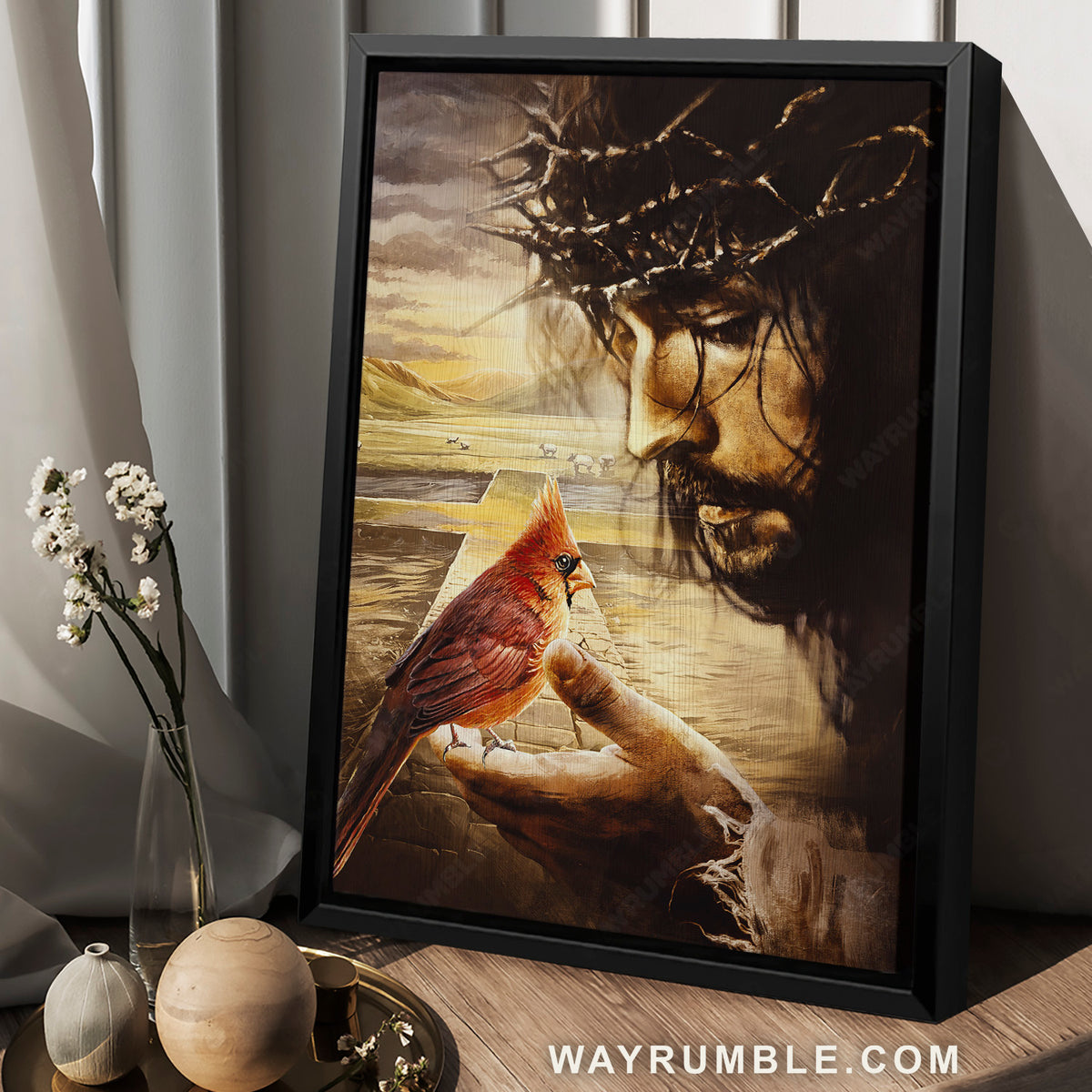 Stunning cardinal, Face of Jesus, Crown of thorn, Jesus artwork - Jesus Portrait Canvas Prints, Christian Wall Art
