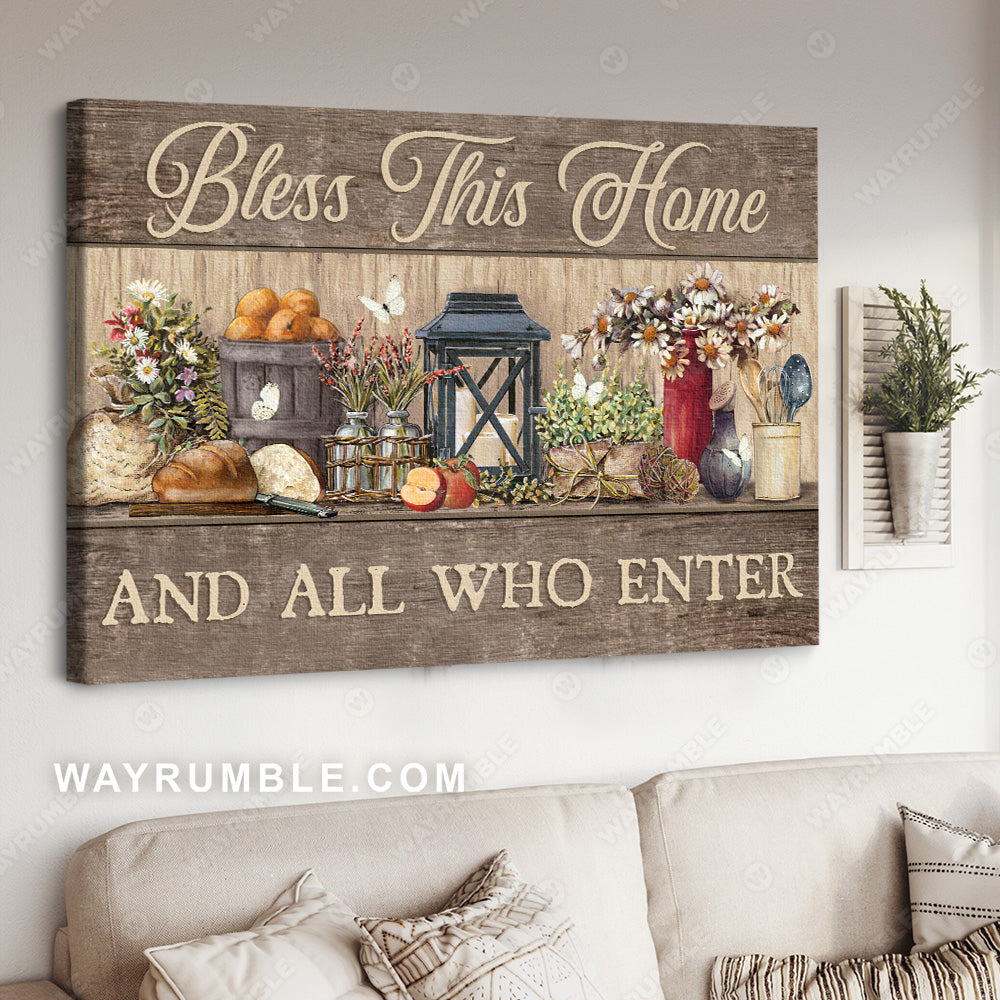 Kitchen painting, Beautiful flower, White candles, Bless this home and all who enter - Jesus Landscape Canvas Prints, Christian Wall Art
