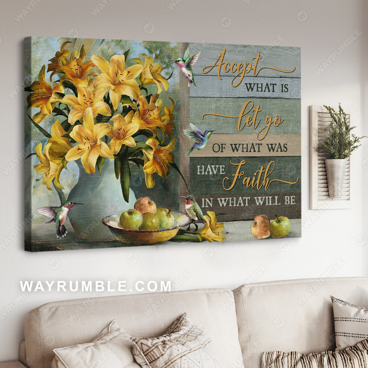 Easter lily, Flower vase, Hummingbirds, Have faith in what will be - Jesus Landscape Canvas Prints, Christian Wall Art