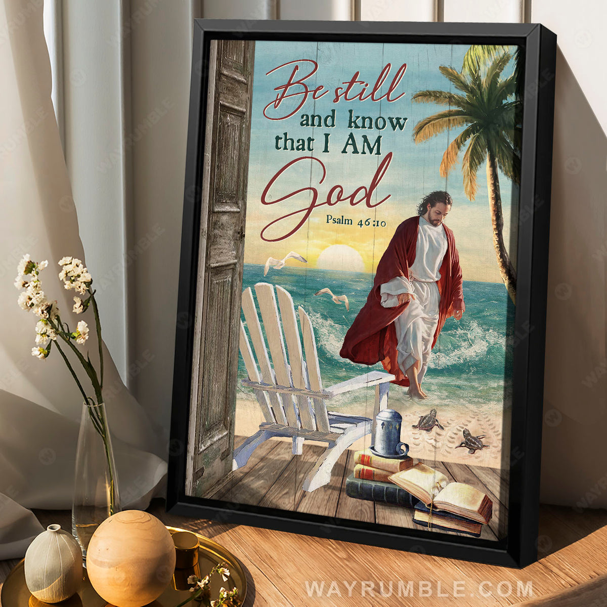 Deep ocean, Jesus walking on water, Chair, Be still and know that I am God - Jesus Portrait Canvas Prints, Christian Wall Art