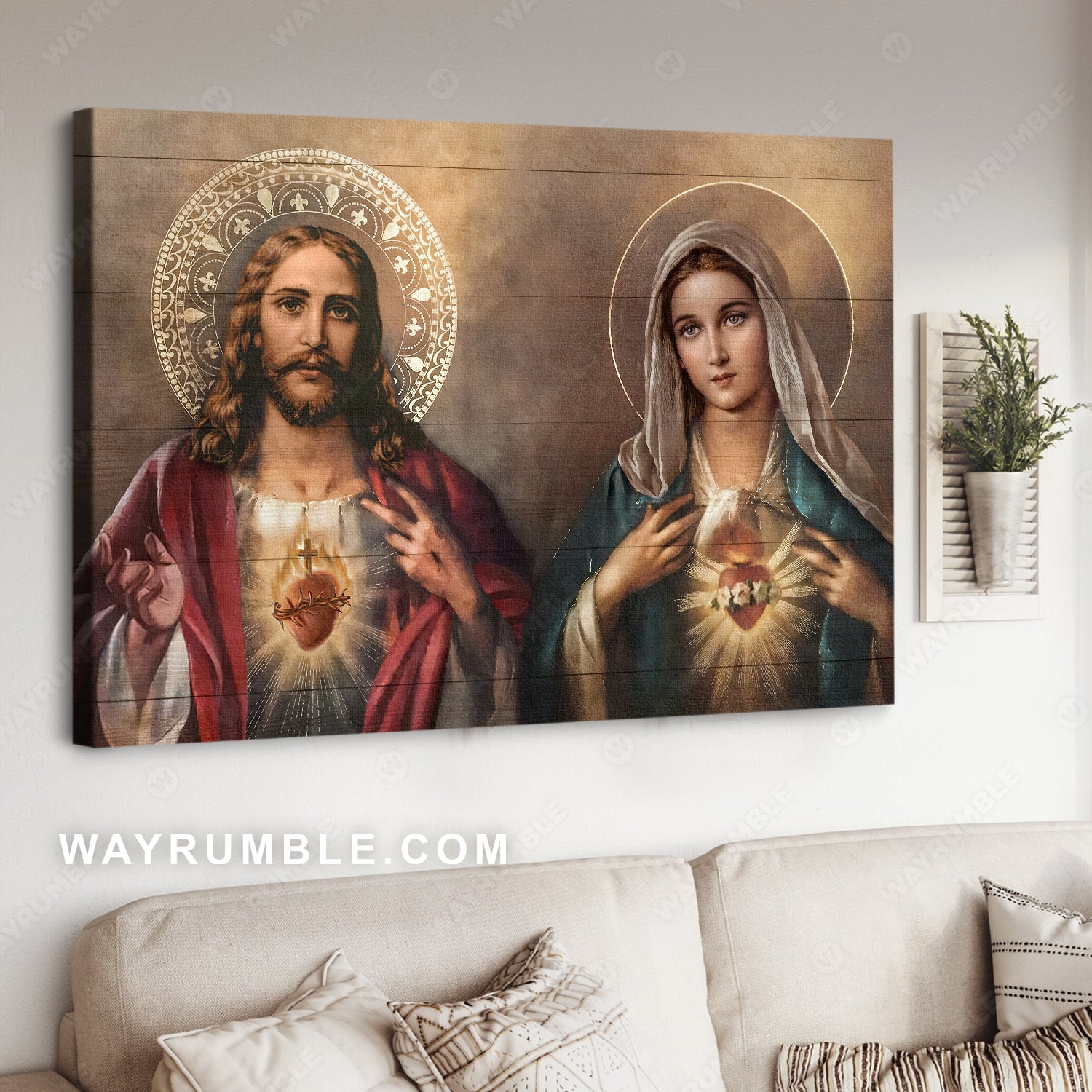 Stunning Maria painting, The life of Jesus, Amazing hearts - Jesus Landscape Canvas Prints, Home Decor Wall Art