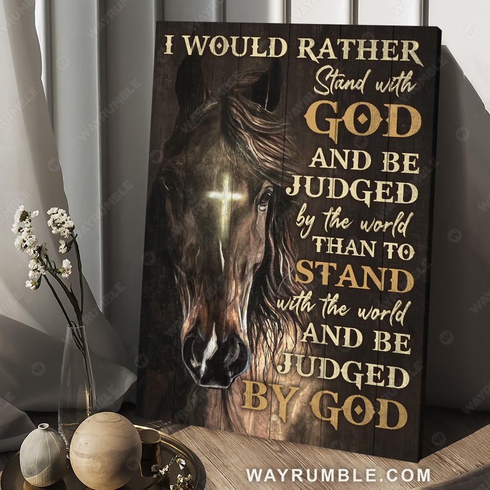Quarter horse drawing, Cross symbol, I would rather stand with God - Jesus Portrait Canvas Prints, Christian Wall Art