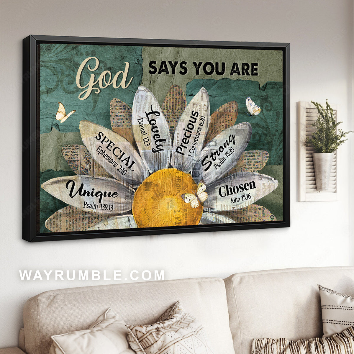 Amazing sunflower, White butterfly, Blue background, God says you are - Jesus Landscape Canvas Prints, Christian Wall Art
