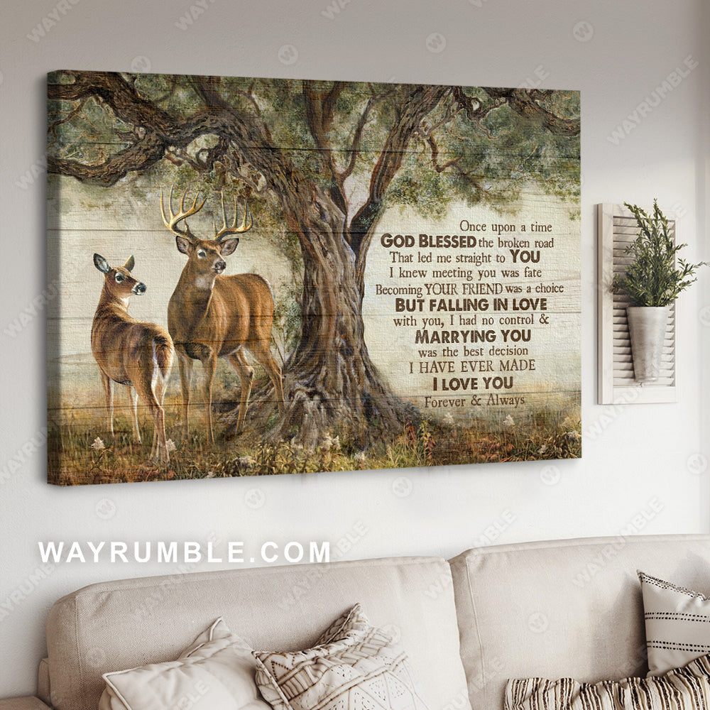 Brown deer drawing, Oldest tree, Autumn painting, I love you forever and always - Jesus Landscape Canvas Prints, Christian Wall Art
