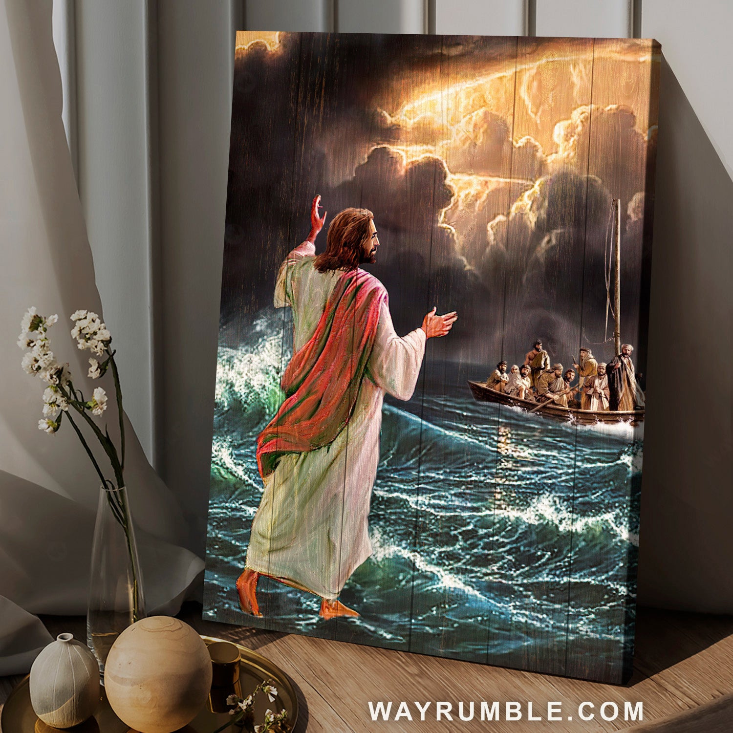 Stunning storm, Walking with Jesus, Jesus walking on water - Jesus Portrait Canvas Prints, Christian Wall Art