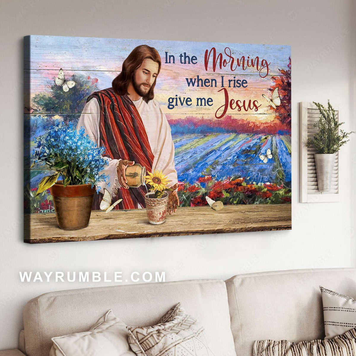 Jesus drawing, Watering flower, Flower field, When I rise give me Jesus - Jesus Landscape Canvas Prints, Christian Wall Art