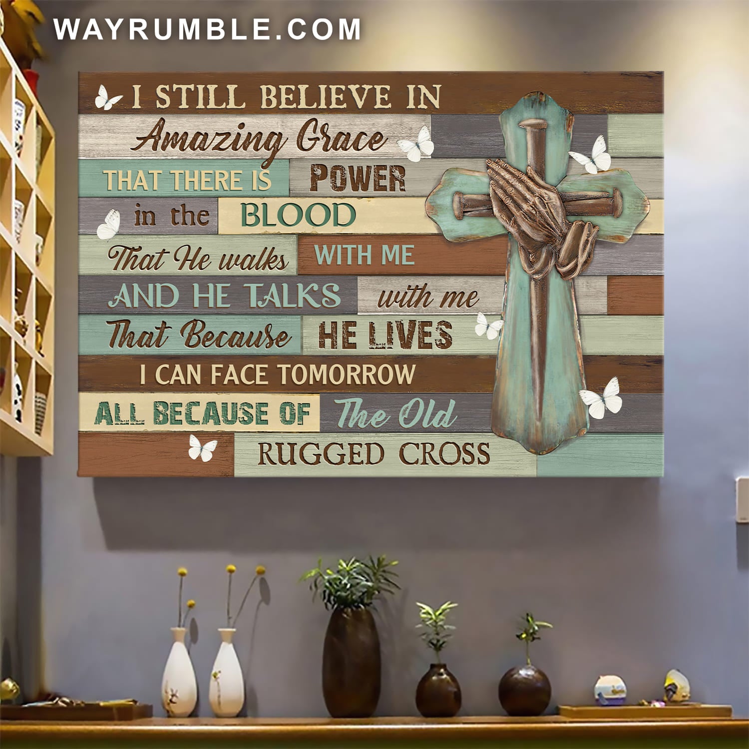 Praying hands, Nail Cross, I still believe in amazing grace - Jesus Landscape Canvas Prints, Wall Art