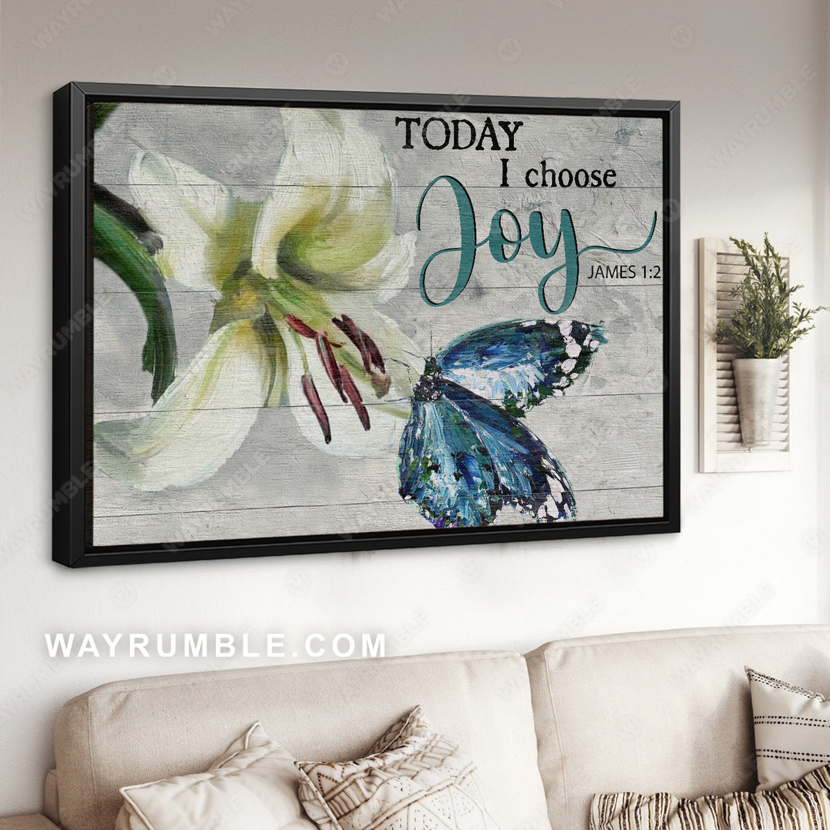Brilliant lily flower, Watercolor butterfly, Today I choose joy - Jesus Landscape Canvas Prints, Christian Wall Art