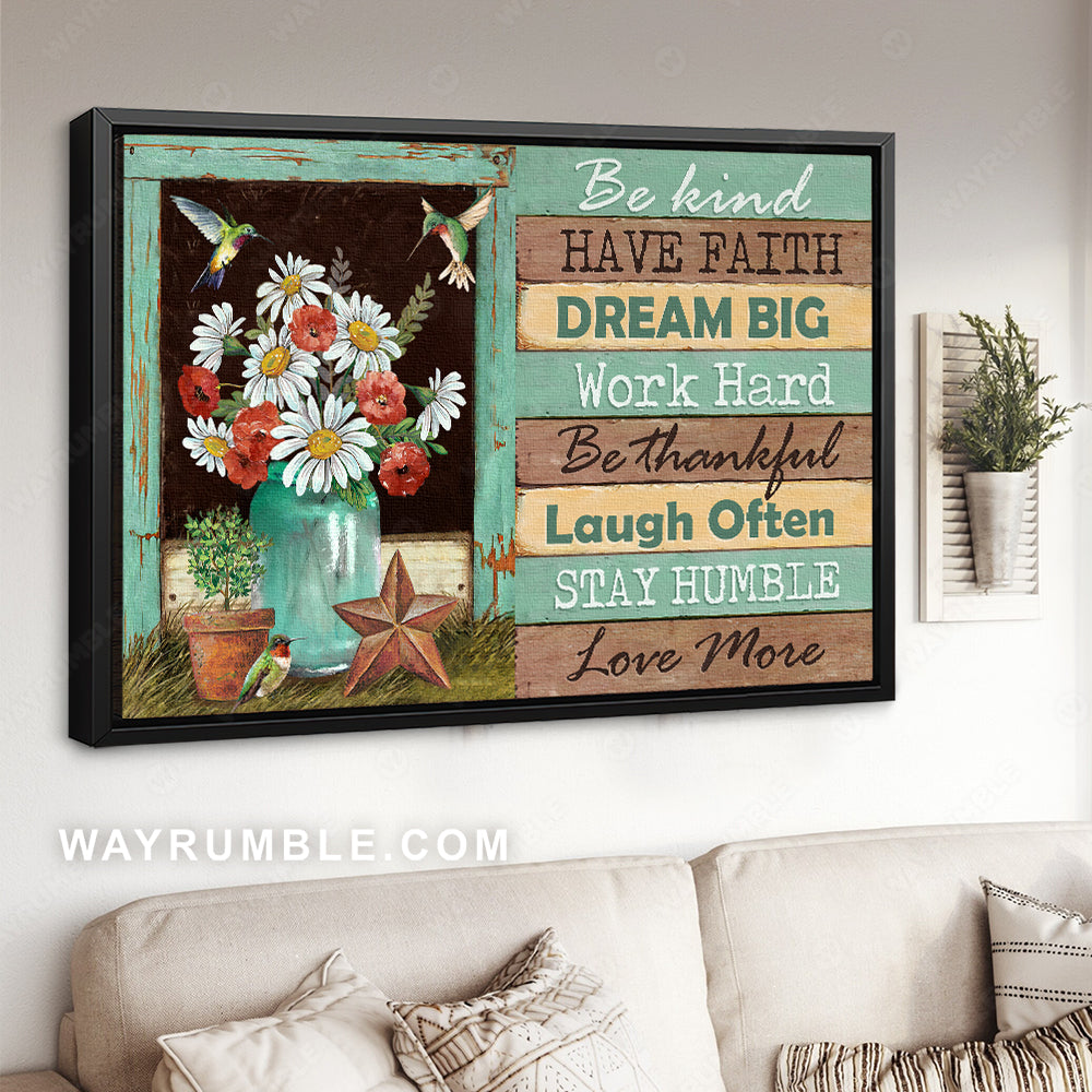 Flower vase, Colorful hummingbird, Mint window, Dream big, Work hard - Jesus Landscape Canvas Prints, Christian Wall Art