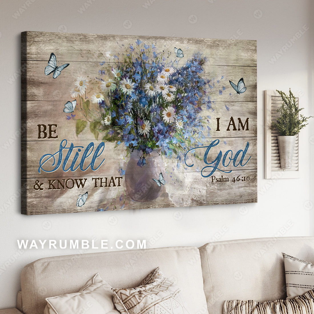 Vintage flower, Still life painting, Butterfly, Be still and know that I am God - Jesus Landscape Canvas Prints, Christian Wall Art