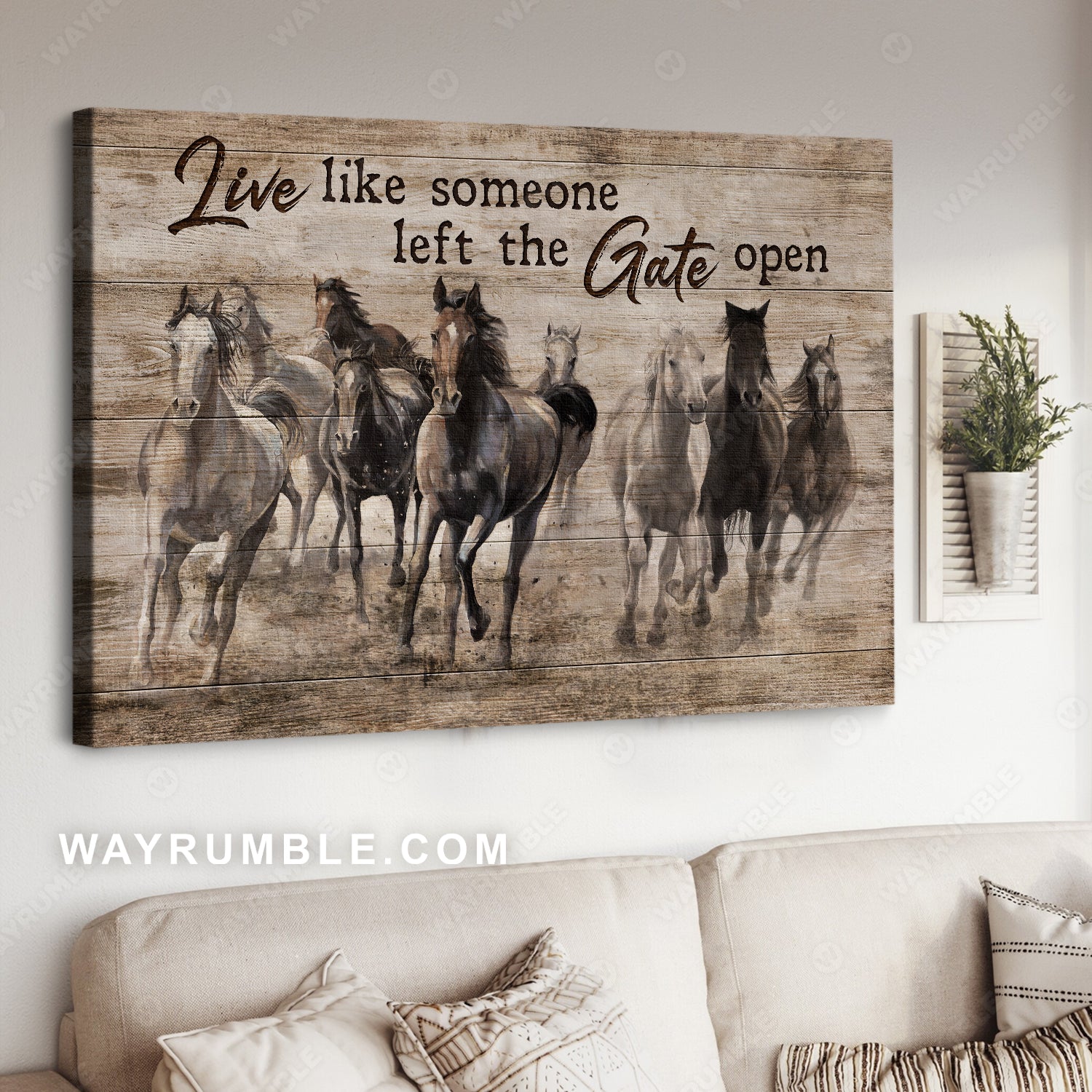 Running horse, Stunning painting, Live like someone left the gate open - Jesus Landscape Canvas Prints, Office Wall Art