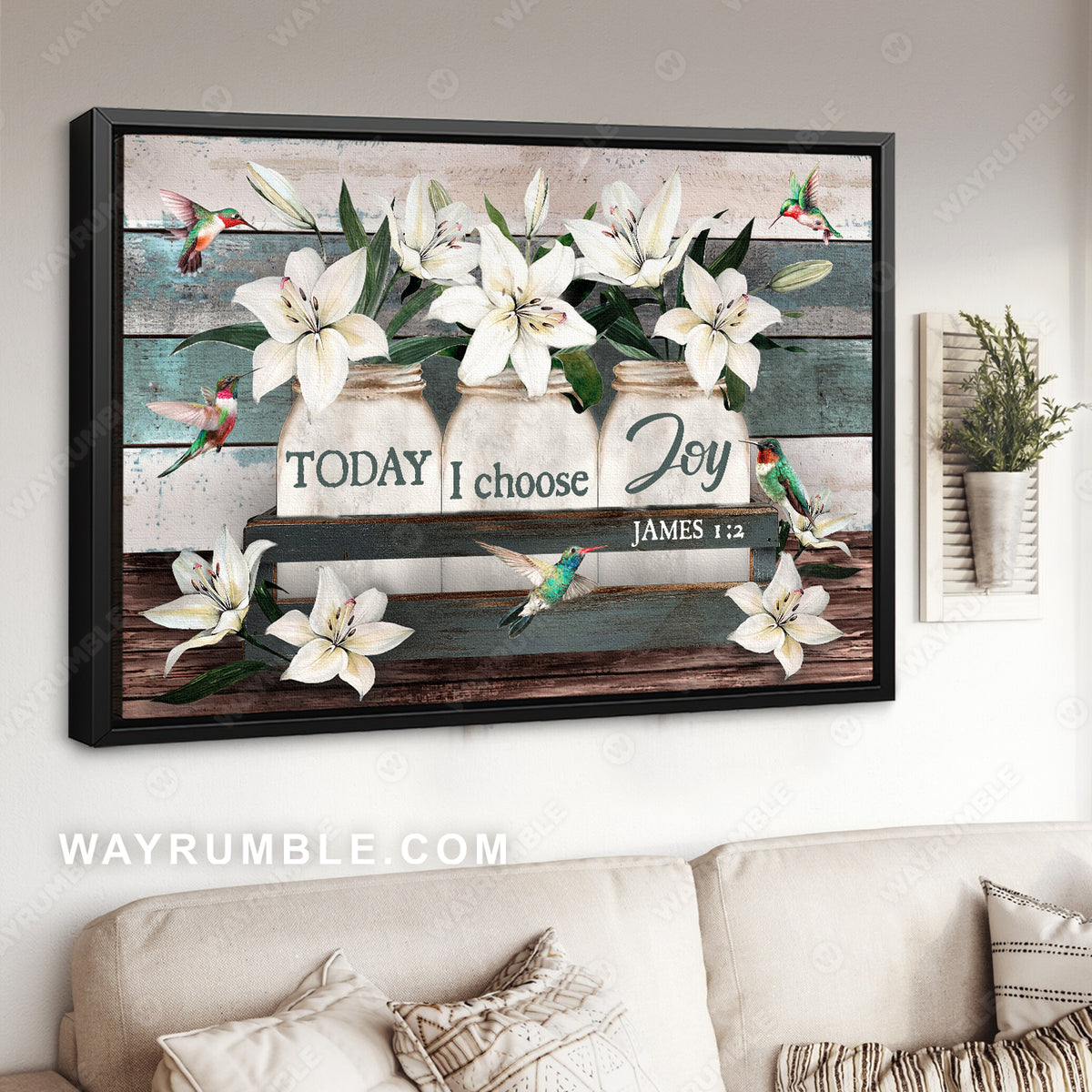 Lily flower, Mason jar, Hummingbird, Today I choose joy - Jesus Landscape Canvas Prints, Christian Wall Art