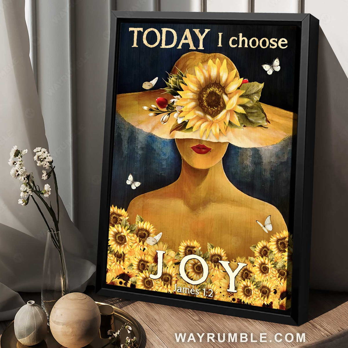Beautiful girl, Sunflower hat, Pretty butterfly, Today I choose joy - Jesus Portrait Canvas Prints, Home Decor Wall Art