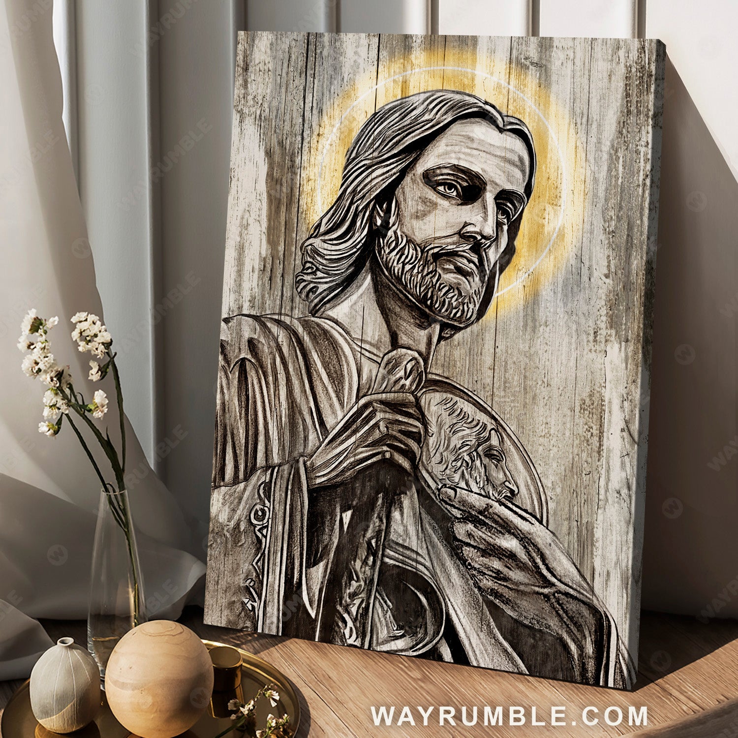 Unique artwork, Jesus painting, Circle halo, The life of Jesus - Jesus Portrait Canvas Prints, Home Decor Wall Art
