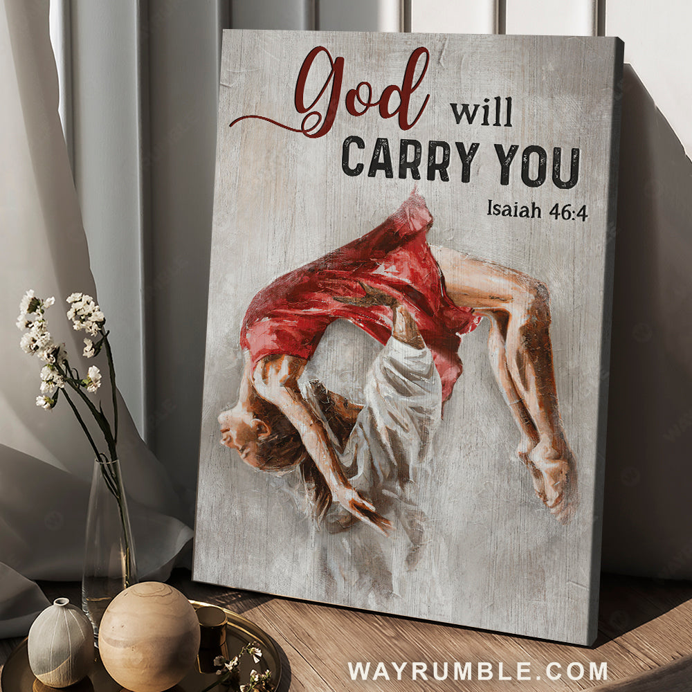 Walking with Jesus, Red dress, Beautiful girl, God will carry you - Jesus Portrait Canvas Prints, Christian Wall Art