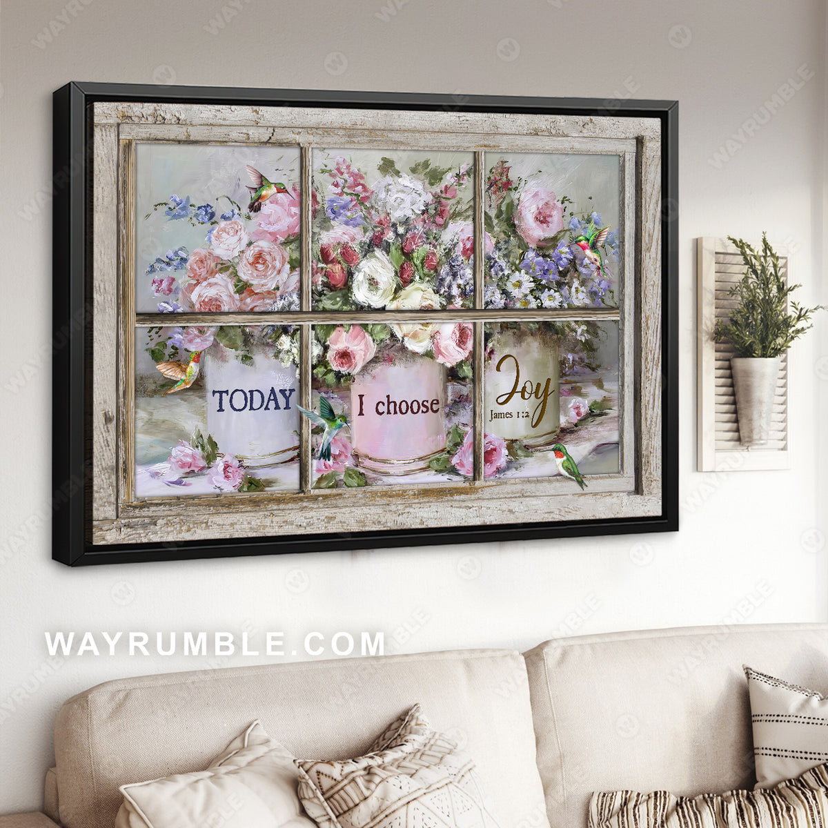 Pastel rose, Watercolor flower, Pretty hummingbird, Today I choose joy - Jesus Landscape Canvas Prints, Christian Wall Art