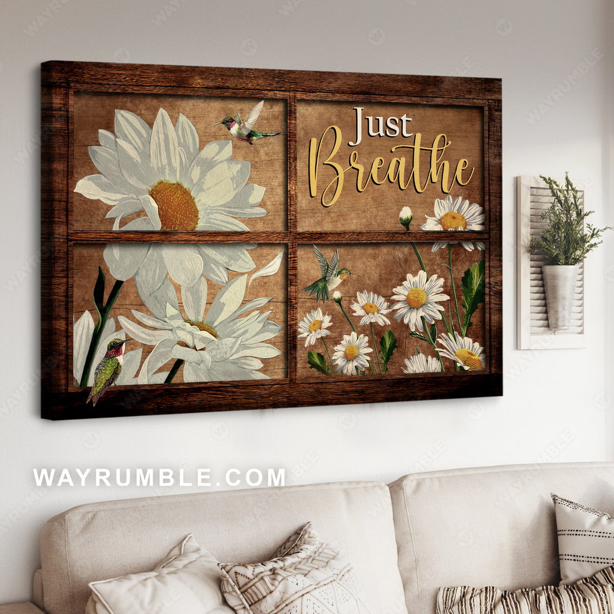Watercolor daisy, Hummingbird drawing, Antique window, Just breathe - Jesus Landscape Canvas Prints, Wall Art