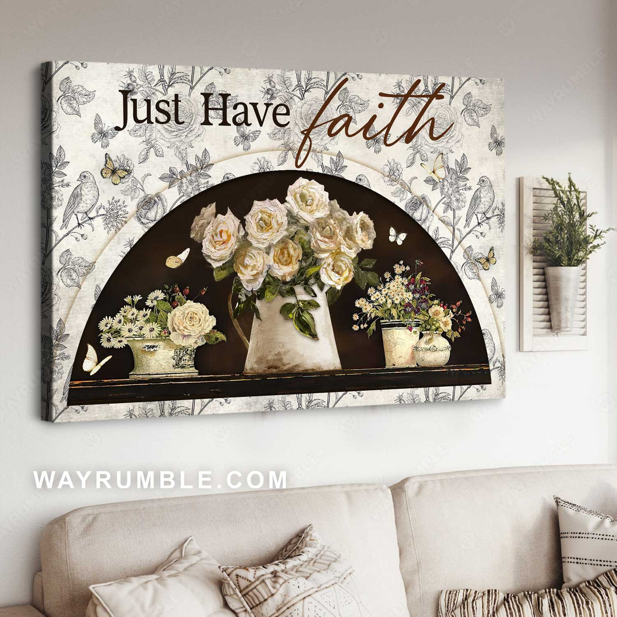 White climbing roses, Pretty flower, Butterfly drawing, Just have faith - Jesus Landscape Canvas Prints, Home Decor Wall Art