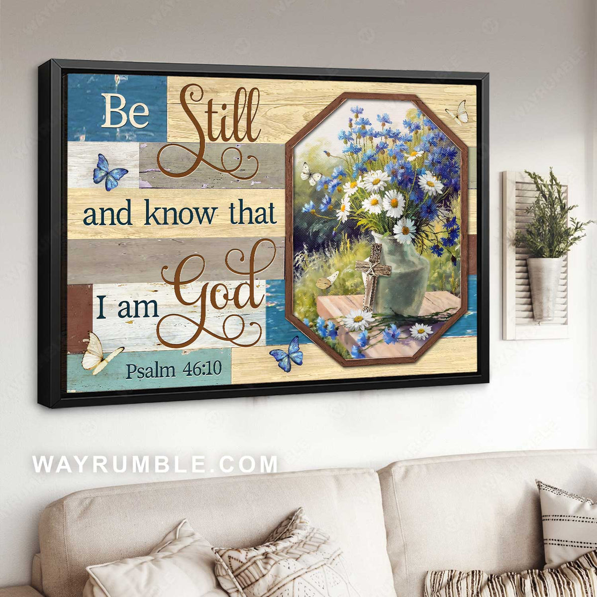 Pretty flower vase, Beautiful meadow land, Be still and know that I am God - Jesus Landscape Canvas Prints, Home Decor Wall Art