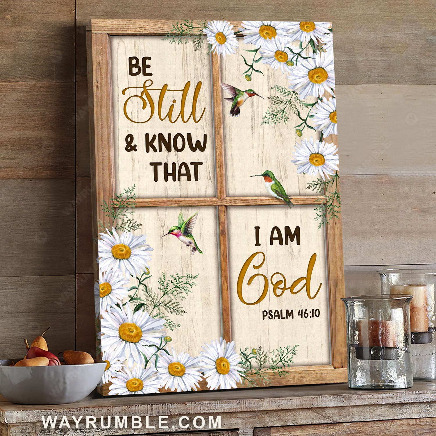 Daisy drawing, Vintage window, Colorful hummingbird, Be still and know that I am God - Jesus Portrait Canvas Prints, Christian Wall Art