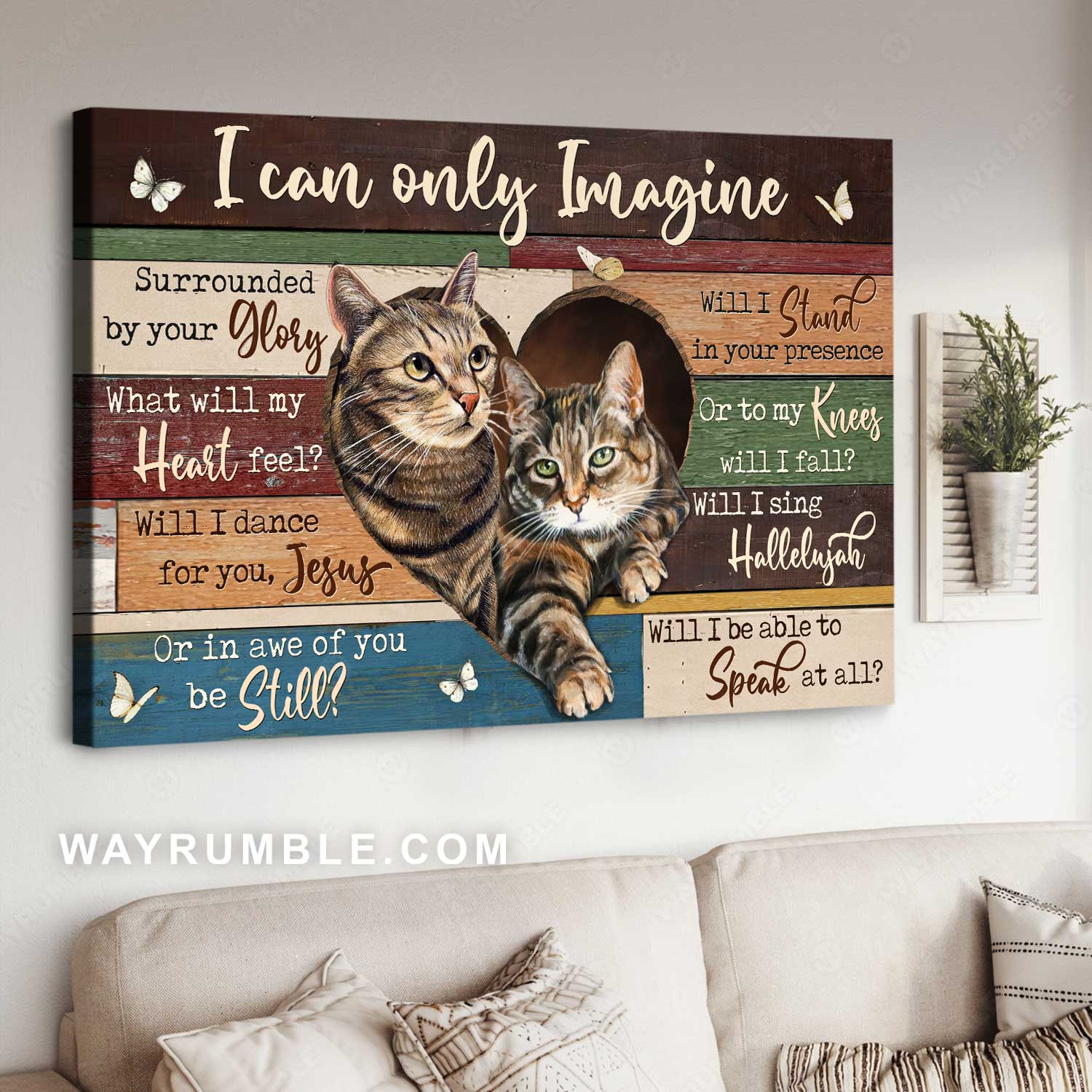 Watercolor cat, Heart frame, Colorful background, I can only imagine - Jesus Landscape Canvas Prints, Home Decor Wall Art
