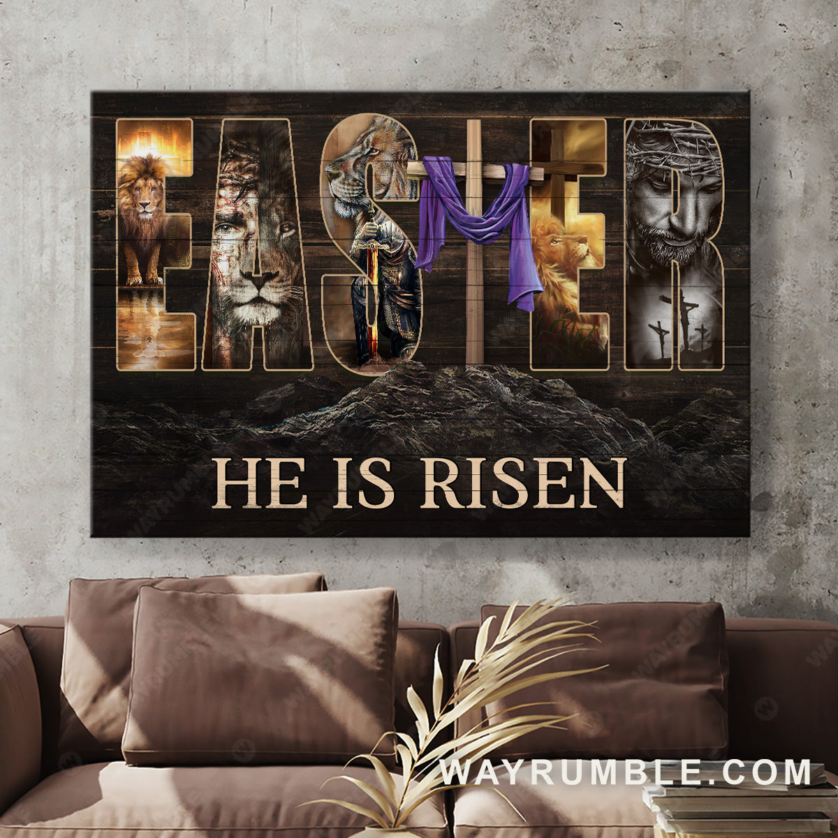 Cross symbol, Easter, Jesus on the cross, The Lion of Judah, He is risen - Jesus Landscape Canvas Prints, Christian Wall Art